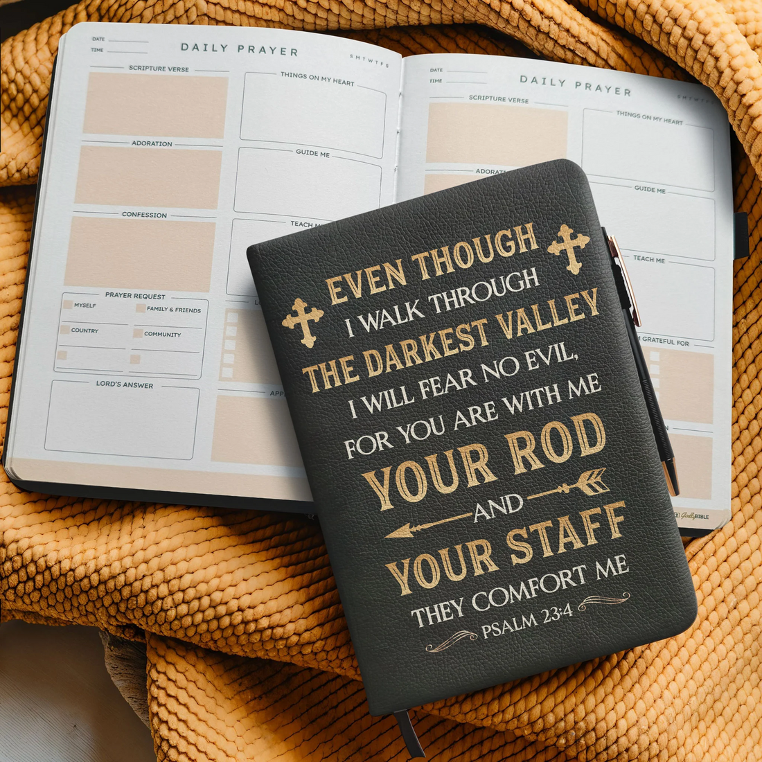 "Immanu" - Psalm 23:4 Leather Prayer Journal