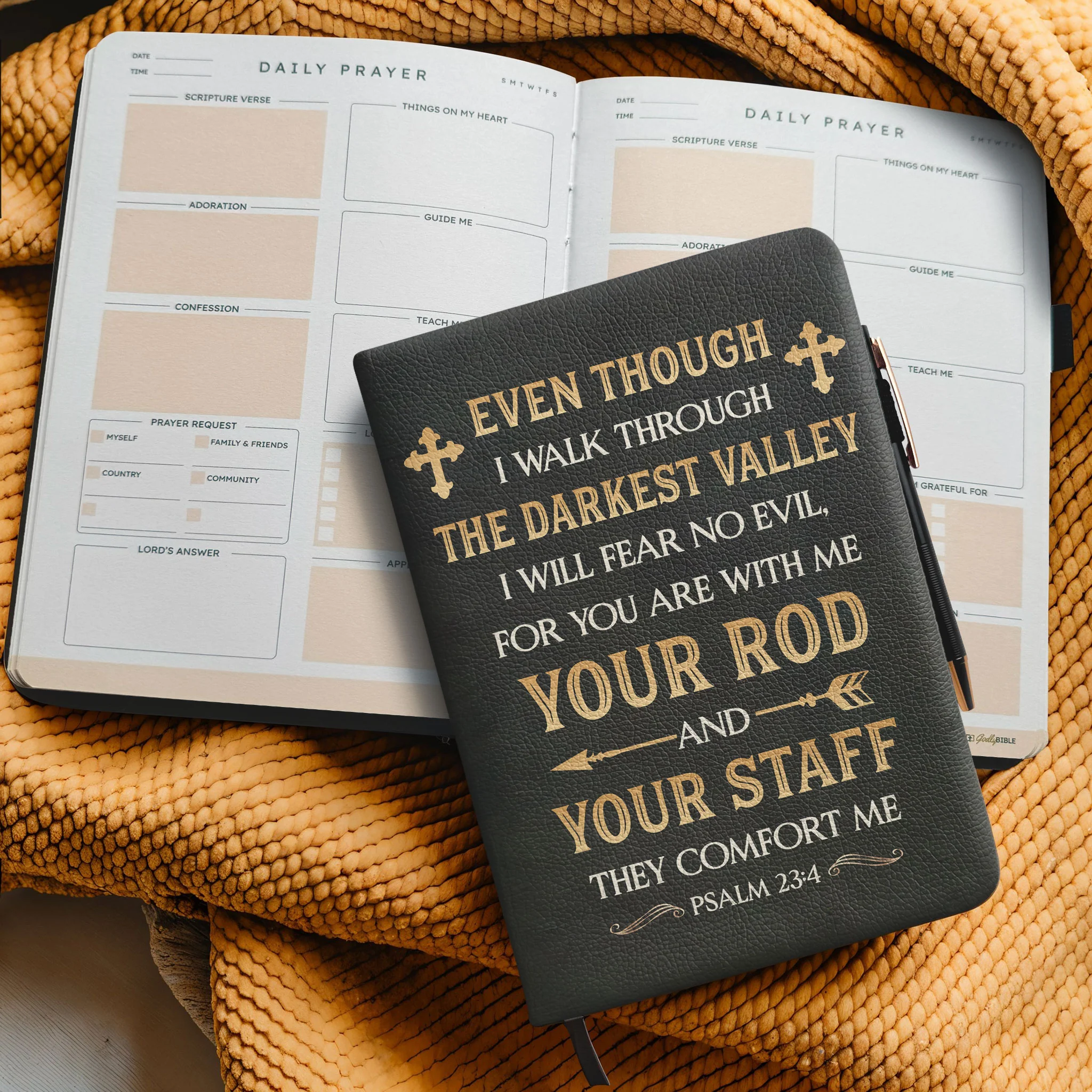 "Immanu" - Psalm 23:4 Leather Prayer Journal